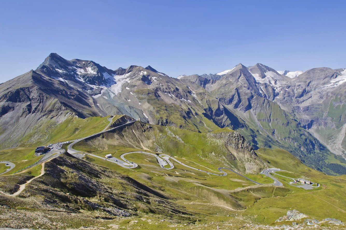 Großglockner alpine road with Großglockner mountain, with a height of 3.797 m the highest mountain of Austria